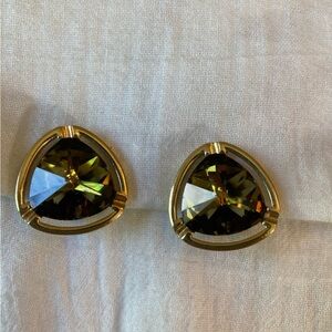 Vintage Clip‎ on Earrings with Rivoli Faux Smoky Quartz Stones